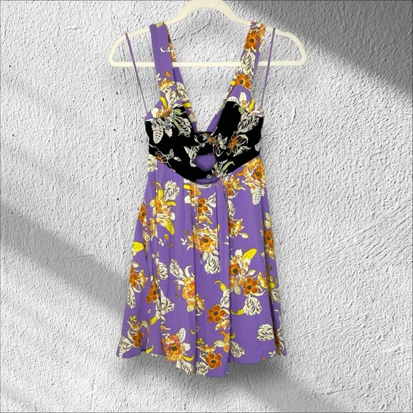Free People Baby It's You Floral Mini Dress in Purple Combo size XSmall Cut-out - Picture 2 of 13